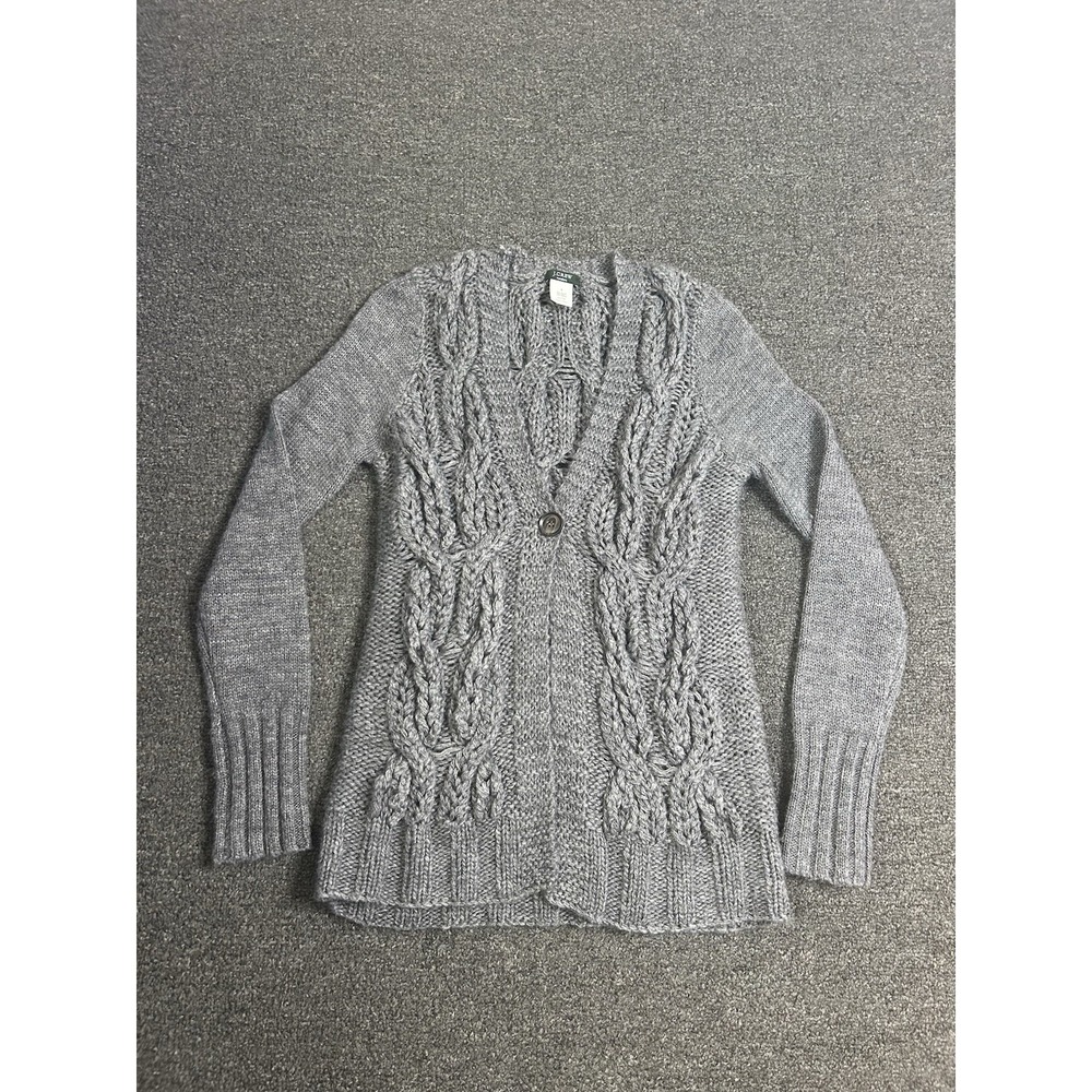 J Crew Handknit Cardigan Sweater Gray Wool Mohair Blend Womens Small One Button